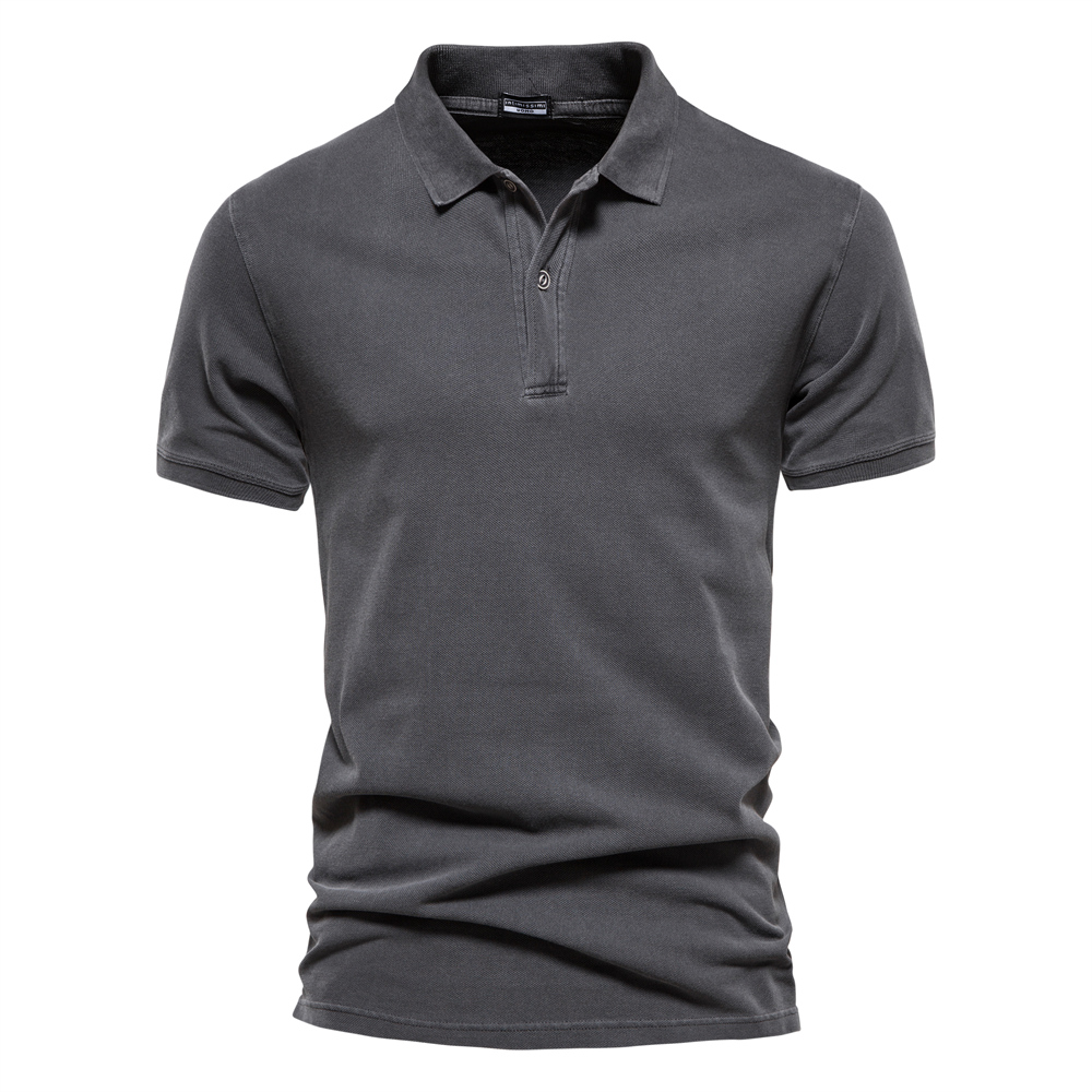100% Cotton Men's  Solid Color Casual Short SleeveTurndown Polo Shirt | ARKGET