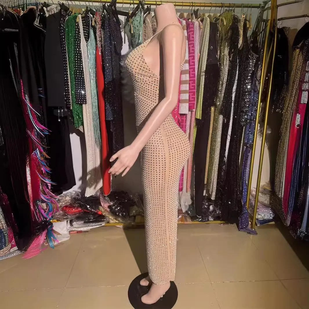 Brownm Heavy Industry Flash Diamond Suspension Hanging Dress Light Luxury Small Party Birthday Sexy Dress