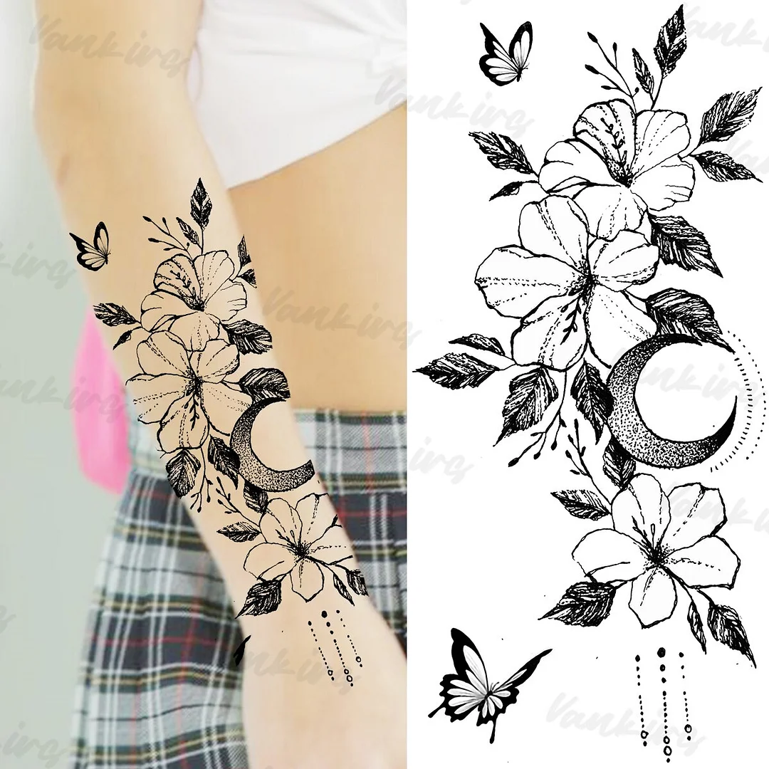 Sdrawing Flower Temporary Tattoos For Women Girls Realistic Lavender Butterfly Flower Fake Tattoo Sticker Forearm Body Tatoos 3D