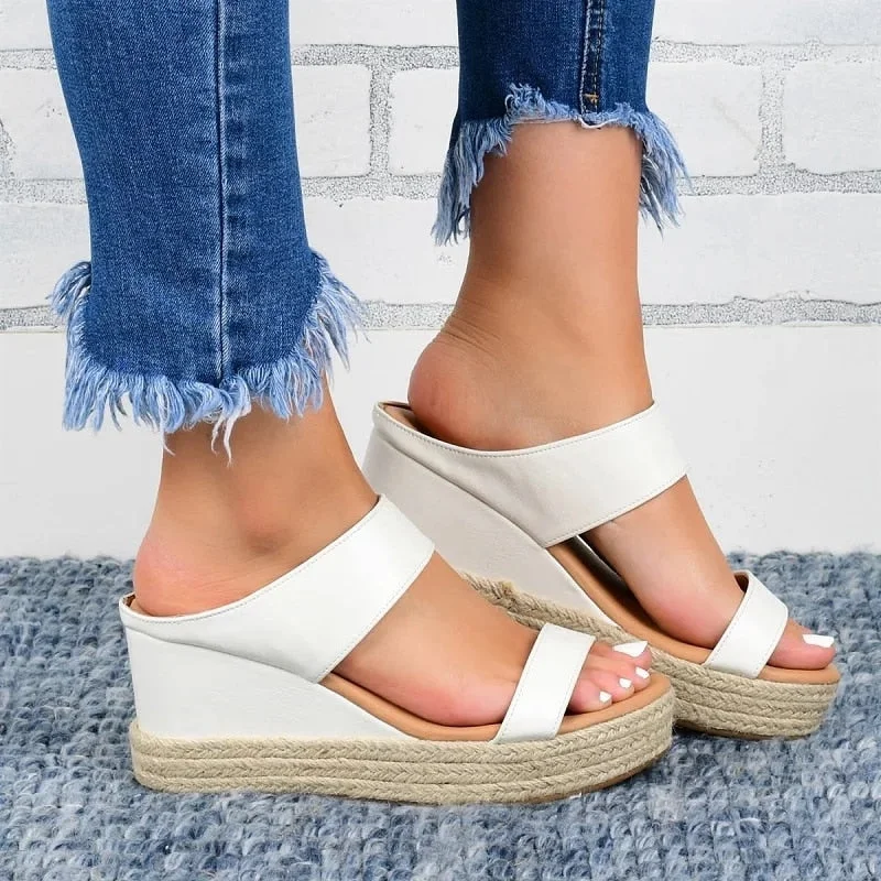 2020 SHENGY Wedges Sandals Women Summer Casual Patform Buckle Starp Sandals Hemp Bottom Peep Toe Beach Sandals Ladies High Heels