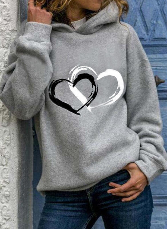 Love Printed Long Sleeve Cotton-Blend Hoodie Shift Sweatshirts