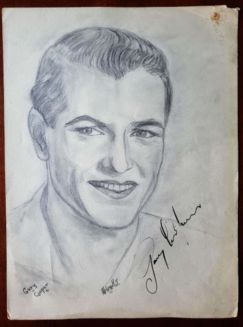 Gary Cooper PSA DNA Hand Signed 9x12 Original 30`s Hand Drawn Photo Poster painting Autograph