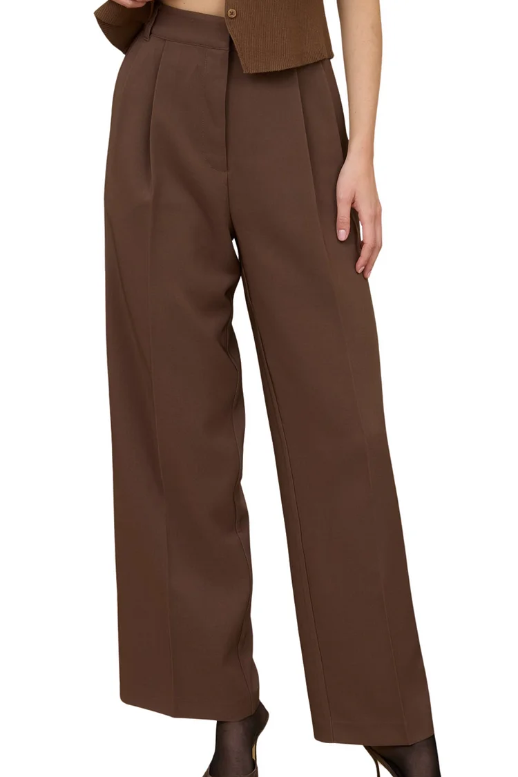 Nina Wide Leg Trousers - Brown