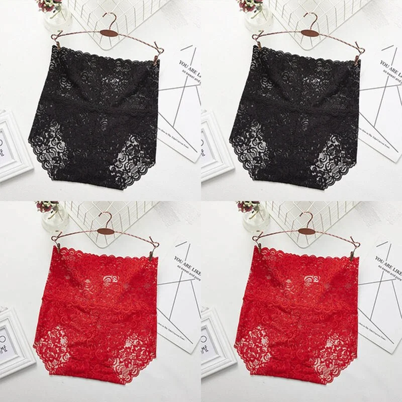 M-XXXL Women High Waist Lace Panties Sexy Underwear Women  Floral Transparent Lingerie Female Briefs Underpants Plus Size Pantys
