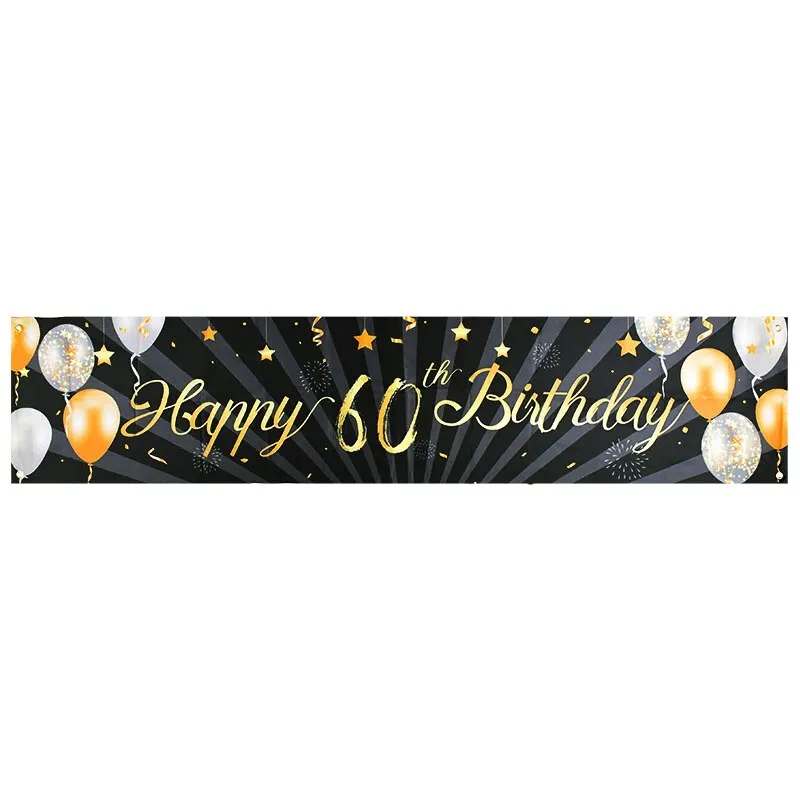 Black Gold Happy Birthday Banner Balloon Flag Adult 30th 40th 50th 60th Birthday Party Decoration Supplies Bunting Anniversary