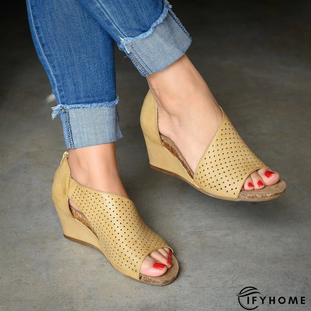 Cut-outs Slip On Wedges Sandals | IFYHOME