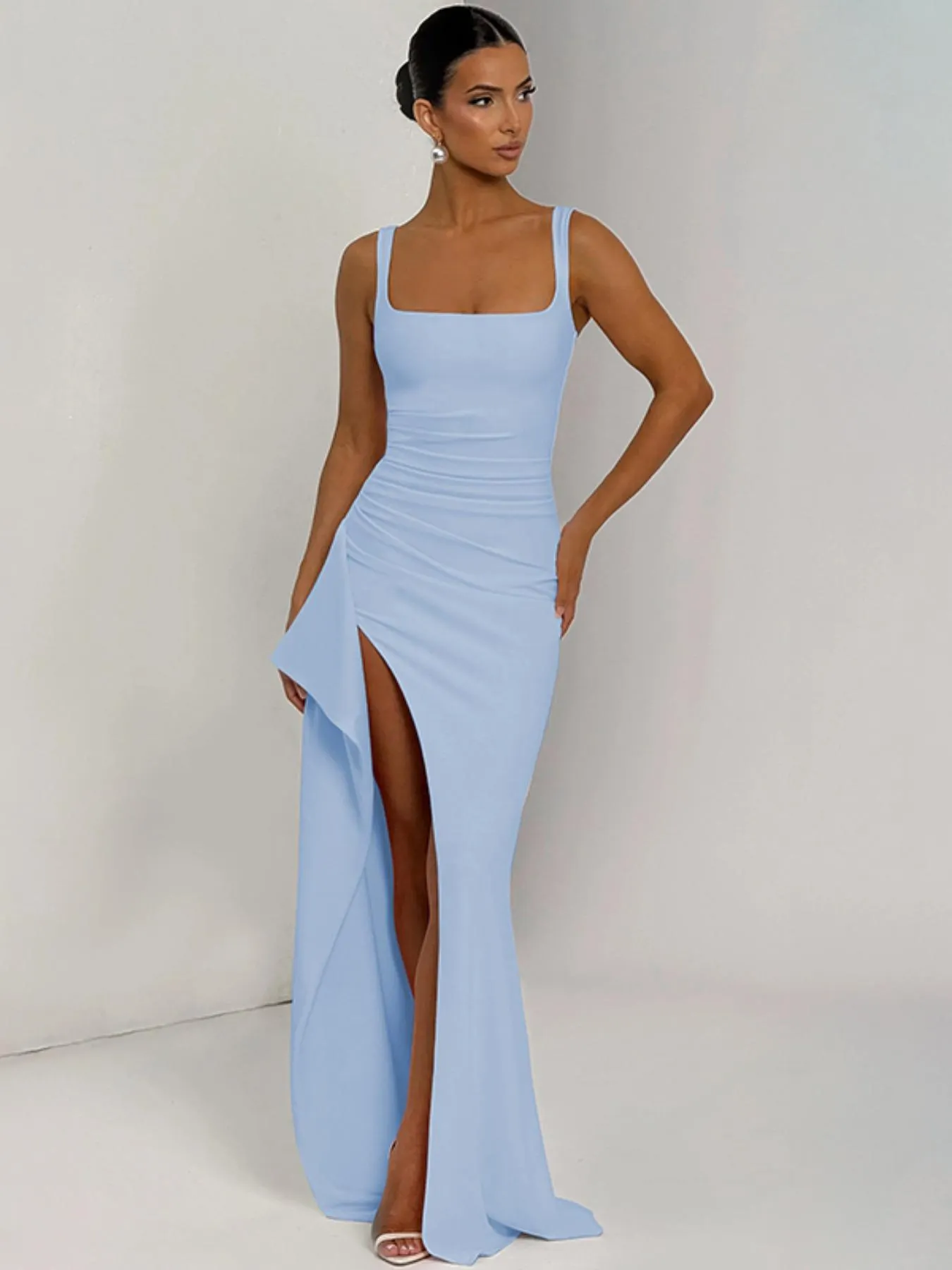 Women's Plain Split Thigh Backless Dress, Elegant Sexy Sleeveless Dress for Party Club Dating Wear, Ladies Clothes for All Seasons, Floor Length Slip Dress
