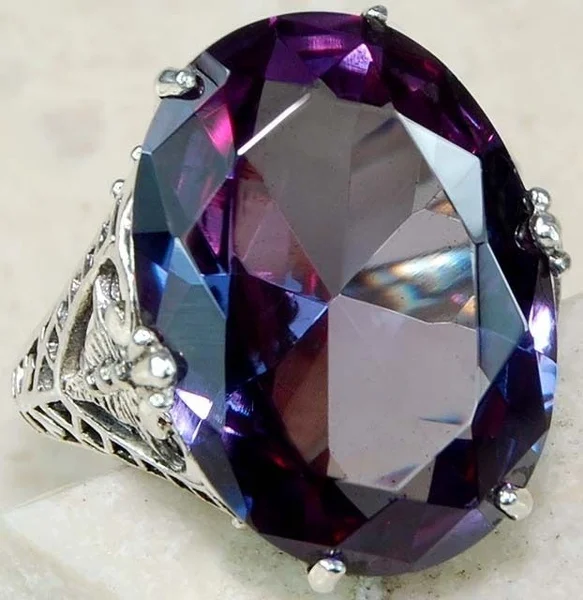 Color Changing Alexandrite 925 Solid Sterling Silver Art Deco Ring Sz 6-10