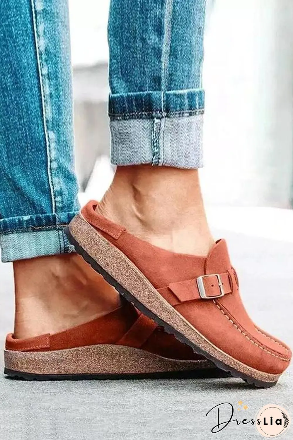 Closed Toe Slip On Slingbacks Nubuck Flat Sandals