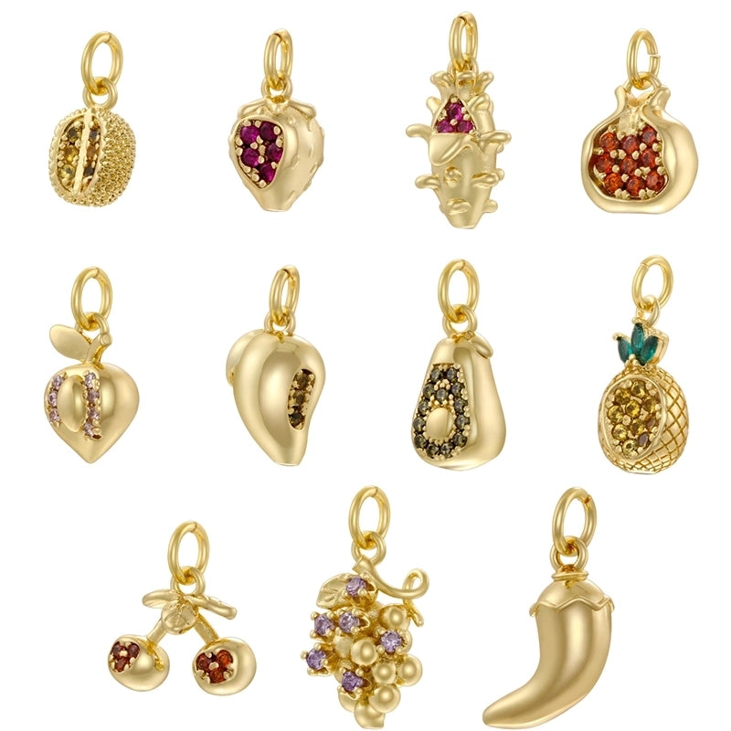 1 Piece 10 * 15mm Copper Zircon 18K Gold Plated Fruit Strawberry Grape Pendant Jewelry Accessories