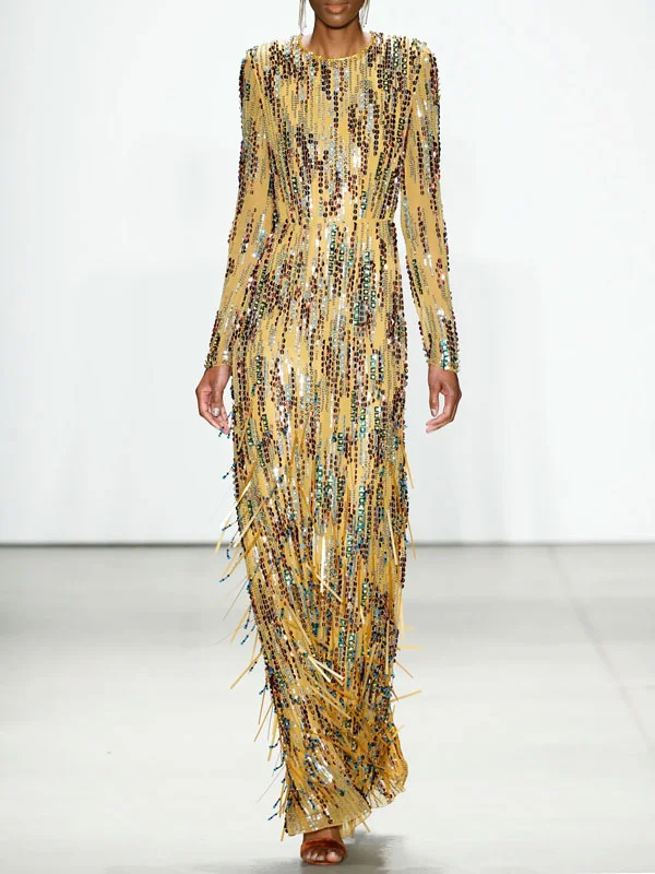 Simple Long Sleeve Show Fringe Women's Gowns