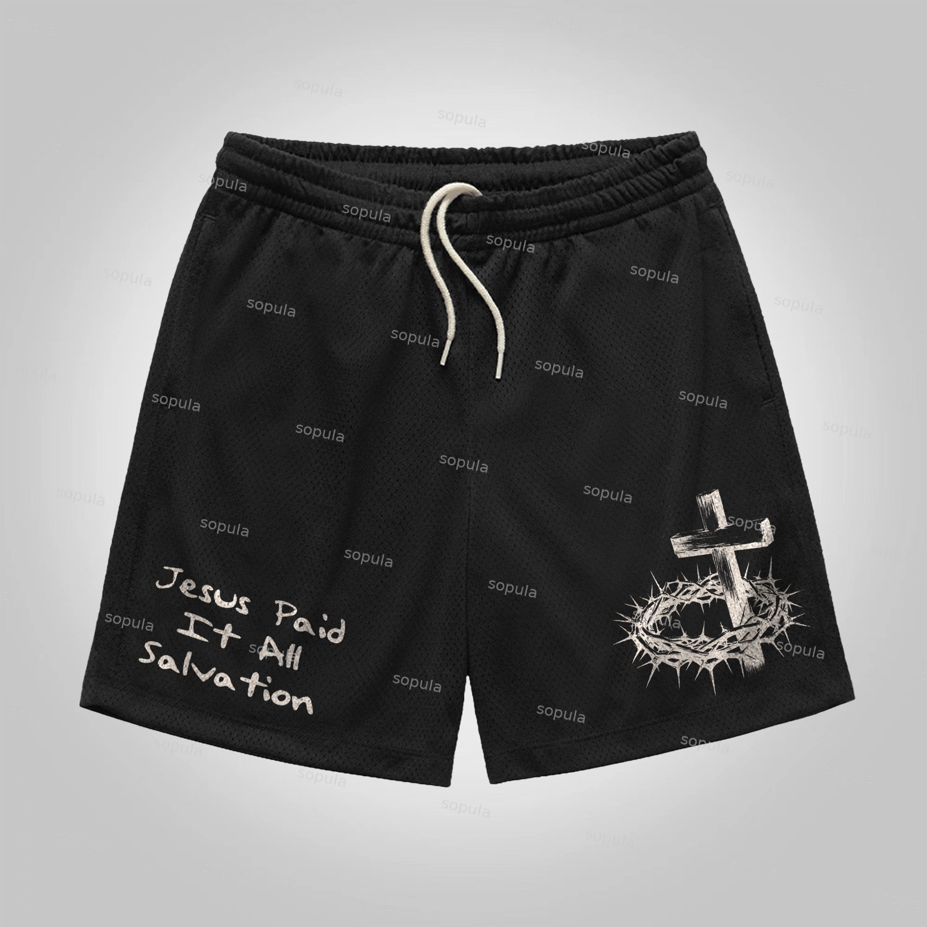 Sopula Jesus Paid It All Salvation Drawstring Shorts - SOPULA