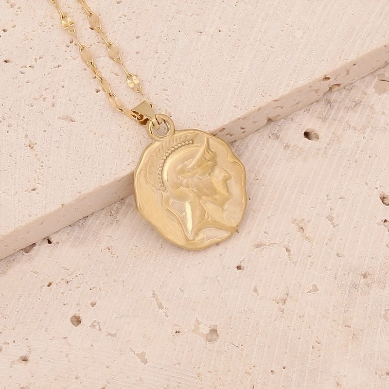 Fashion Portrait Geometric Owl Stainless Steel Plating Inlaid Zircon 18K Gold Plated No Inlaid Pendant Necklace