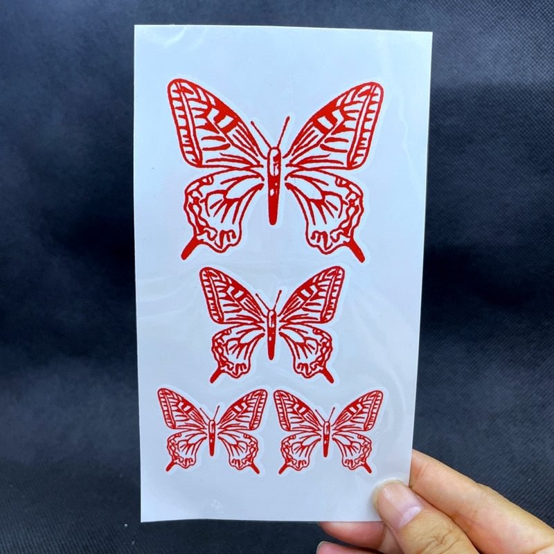 Red Butterfly Temporary Tattoos Waterproof Colorful Arm Wrist Chest Fake Tatto Stickers For Women Grils Flash Decals Tatoos