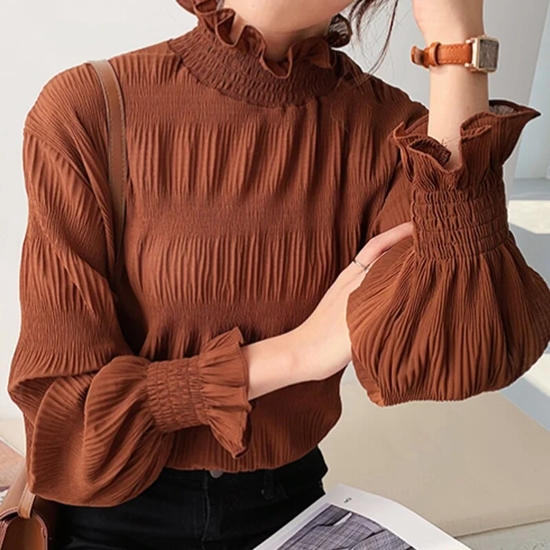 Blusas Mujer De Moda 2023 Spring Women Ruffled Chiffon Blouse Shirt Long Sleeve Blouse Women Blouses Femme Women Tops B439