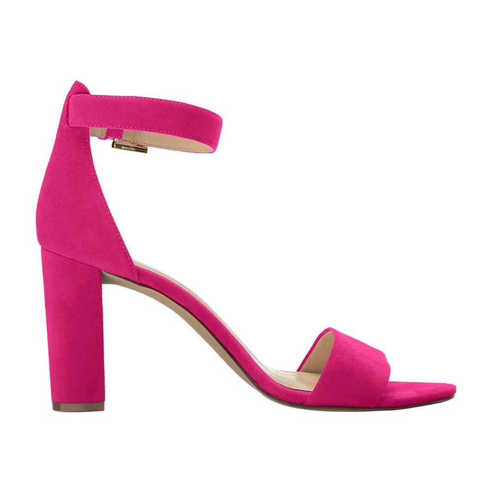 90mm Women's Ankle Strap Pumps Heel Suede Sandals-vocosishoes