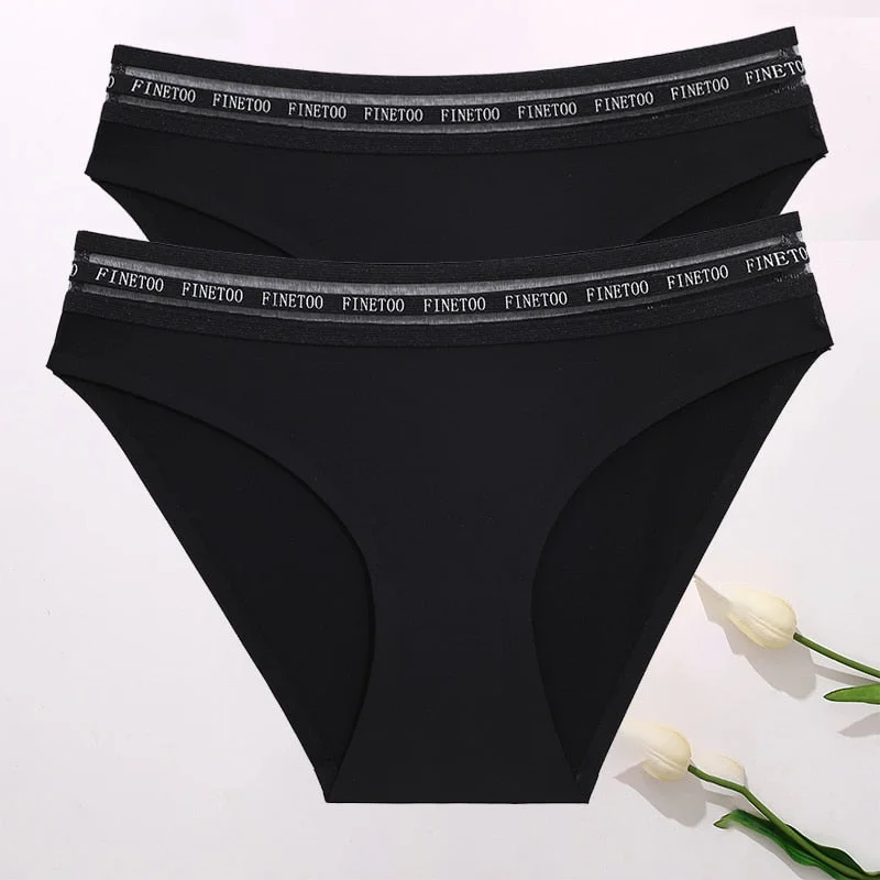 FINETOO 2PCS/Set Women Seamless Panties Lingerie Letter Underpant Ladies 7 Solid Colors L-XXL Woman Sexy Panty Briefs Underwear