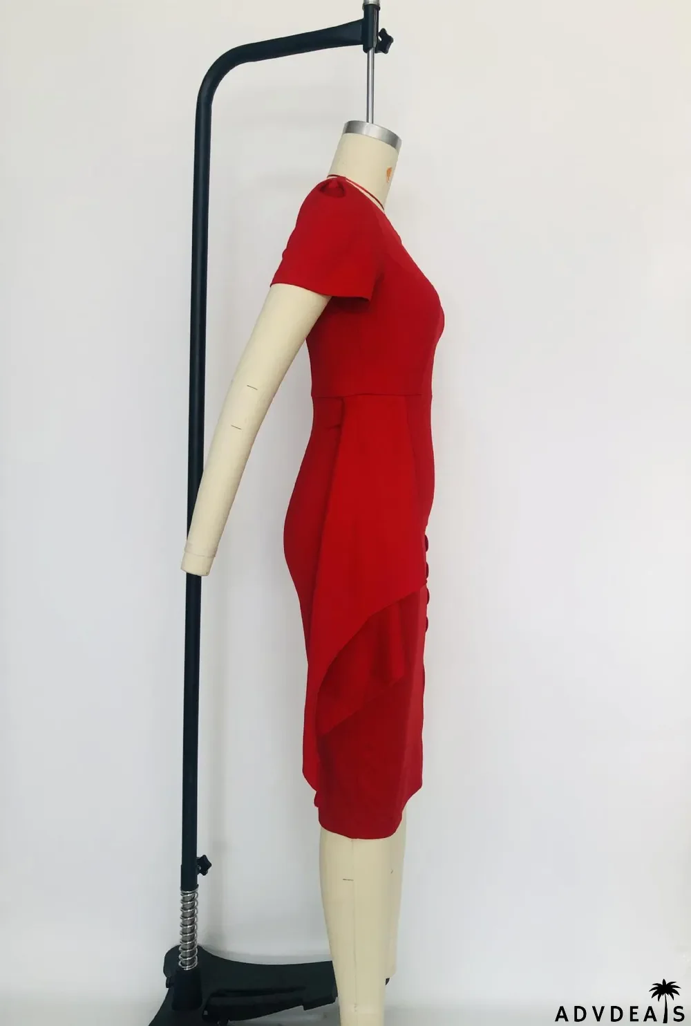 Spring And Summer Short-sleeved Ribbon Button-decorated Slit Dress