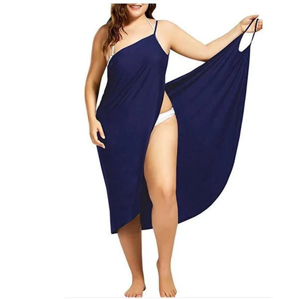 Uveng Uveng New Plus Size Dress Solid Color Sexy Sling Beach Dress