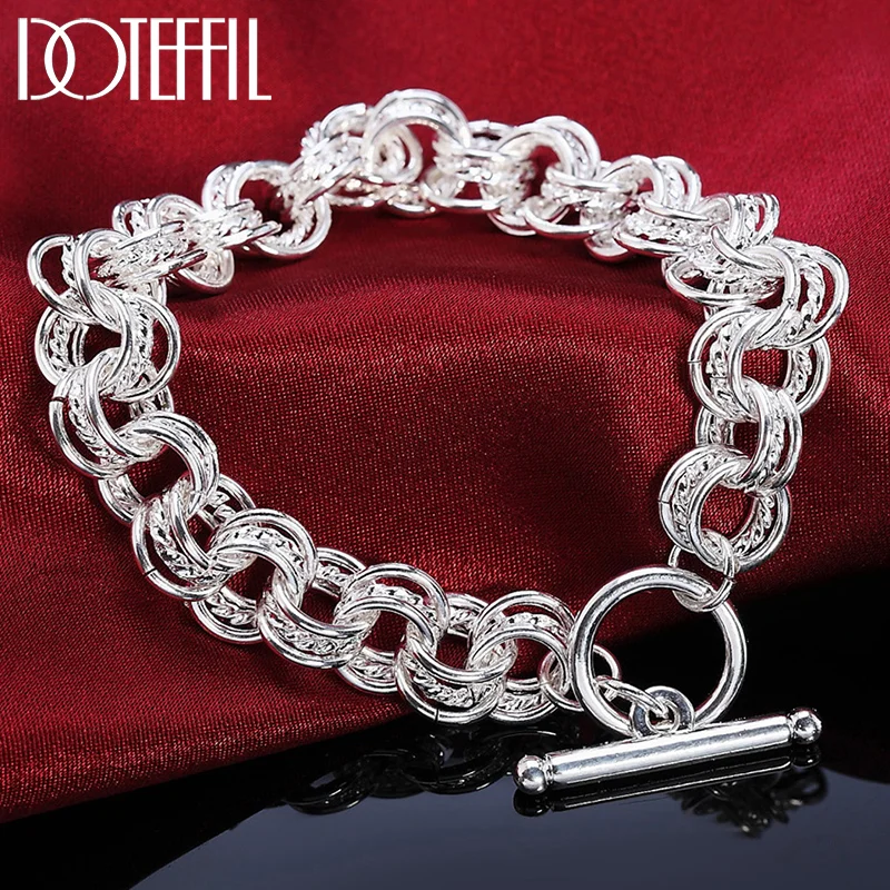 DOTEFFIL 925 Sterling Silver Geometric Many Circle Bracelet Chain For Women Jewelry