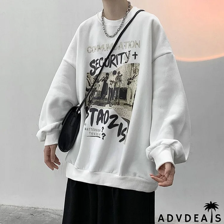 Men Casual Round Neck Long Sleeve Loose Printing Sweatshirt