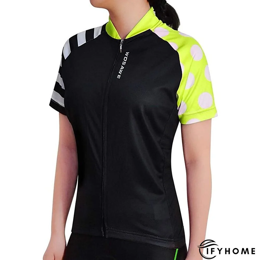 WOSAWE Women's Cycling Jersey Short Sleeve Bike Jersey Top with 3 Rear Pockets Mountain Bike MTB Road Bike Cycling Windproof Breathable Quick Dry Reflective Strips Black Green Red Patchwork Dot Sports | IFYHOME