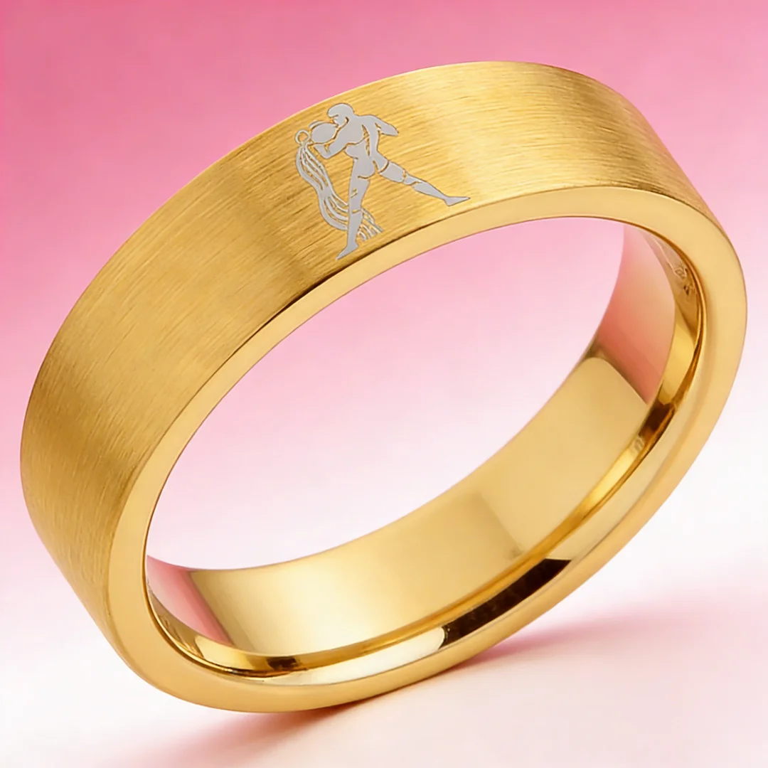 Flat Aquarius Tungsten Wedding Band Tungsten Ring Gold Comfort fit for Womens or Mens 4MM 6MM 8MM Width