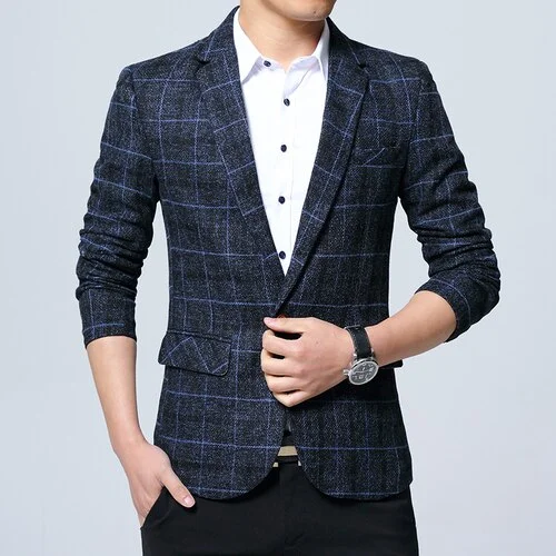 Inongge New Mens Blazers Slim Fit Suits for Men Business Formal Blazer Mens Wedding Suit Jackets Male Fashion Plaid Mens Blazer Jacket