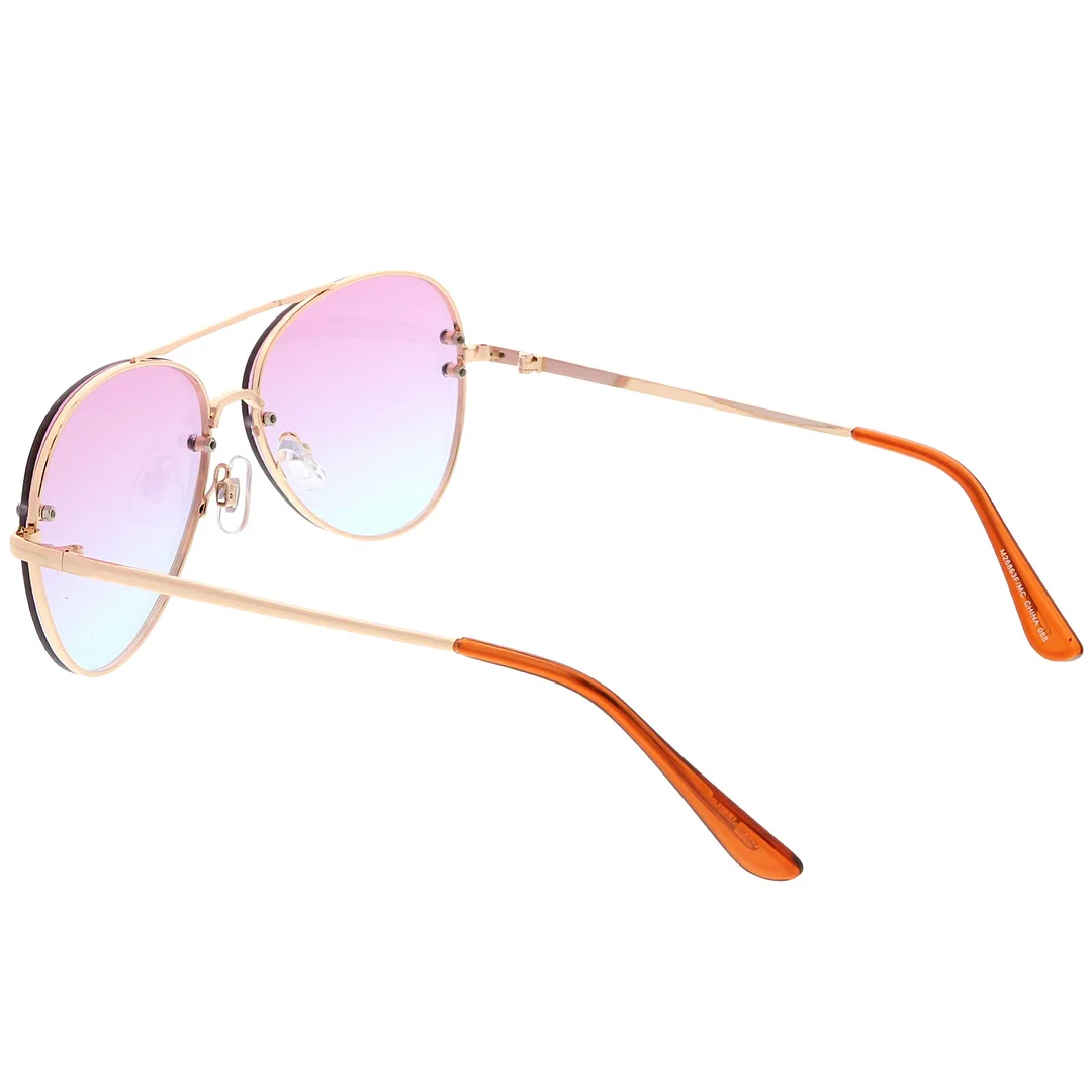 Oversize Rimless Aviator glasses Double Crossbar Gradient Lens 61mm