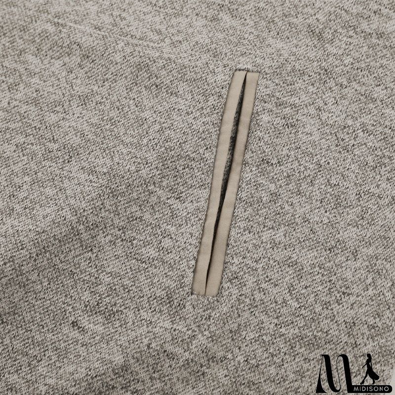 MidiSono - Women's Brown Heathered Print Button Snap Neck Pullover Hoodie