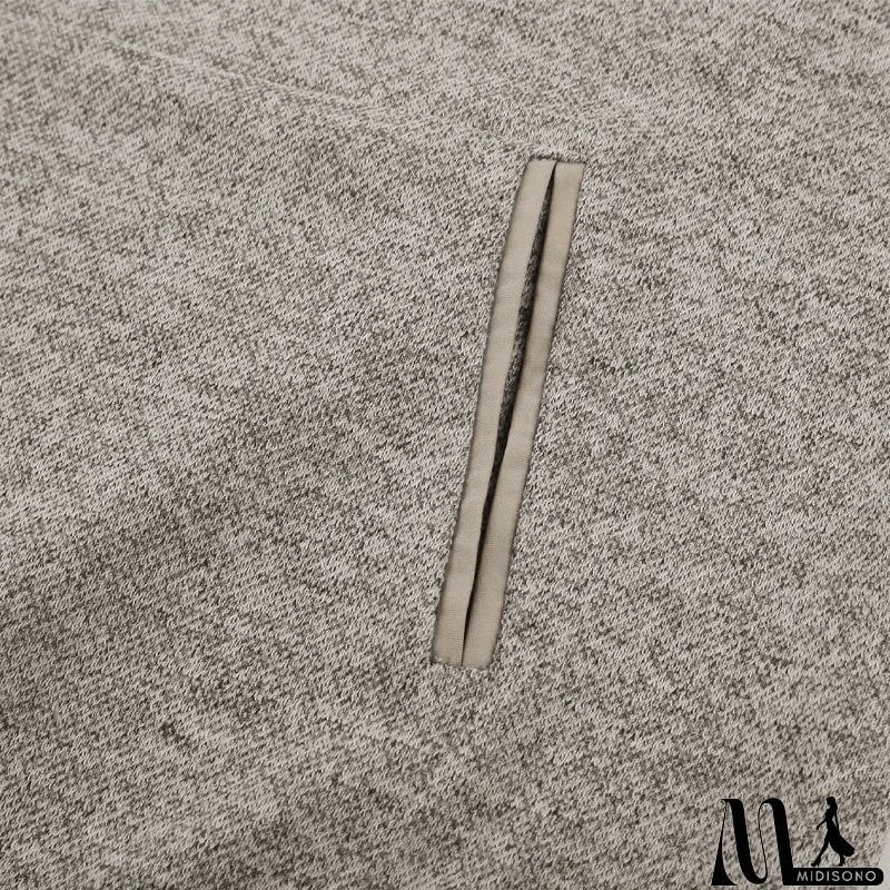 MidiSono - Women's Brown Heathered Print Button Snap Neck Pullover Hoodie