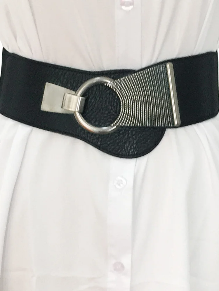 Fashion Solid Color Metal Buckle Wide Elastic Belt