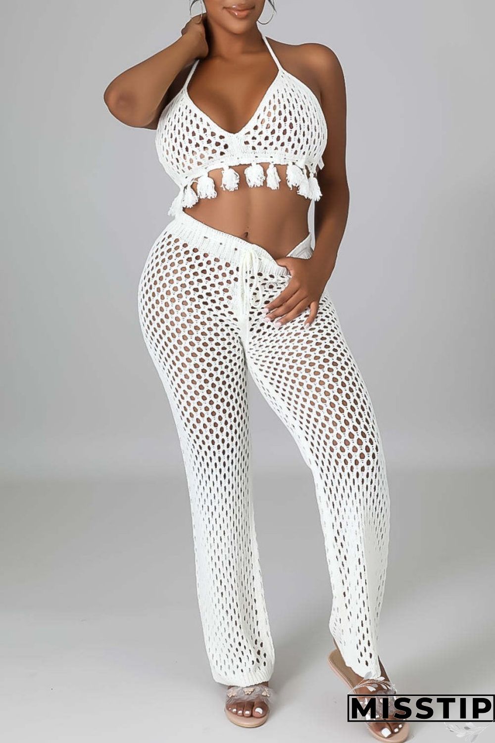 Orange Sexy Solid Bandage Hollowed Out Backless Halter Sleeveless Two Pieces