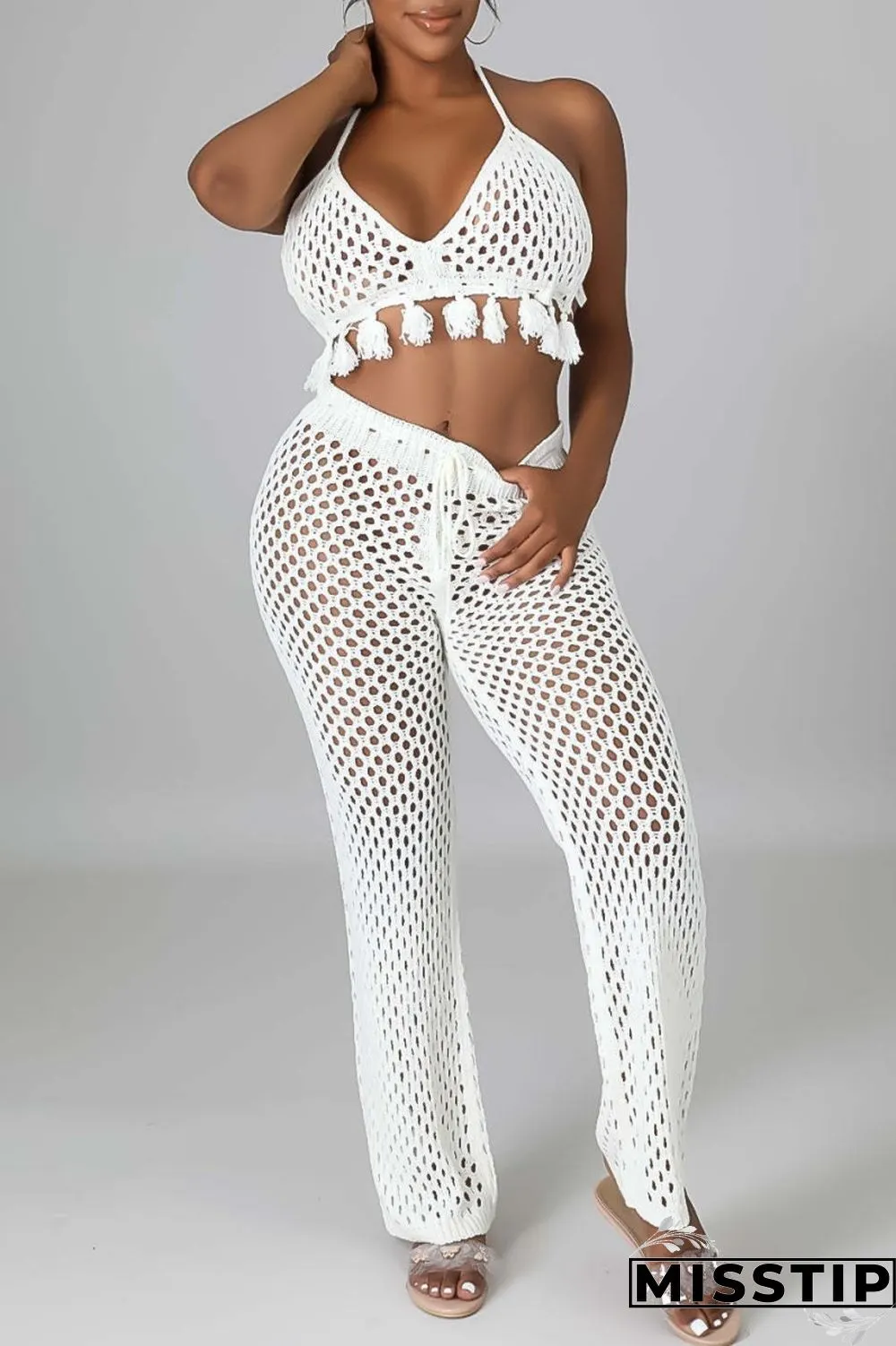 Orange Sexy Solid Bandage Hollowed Out Backless Halter Sleeveless Two Pieces