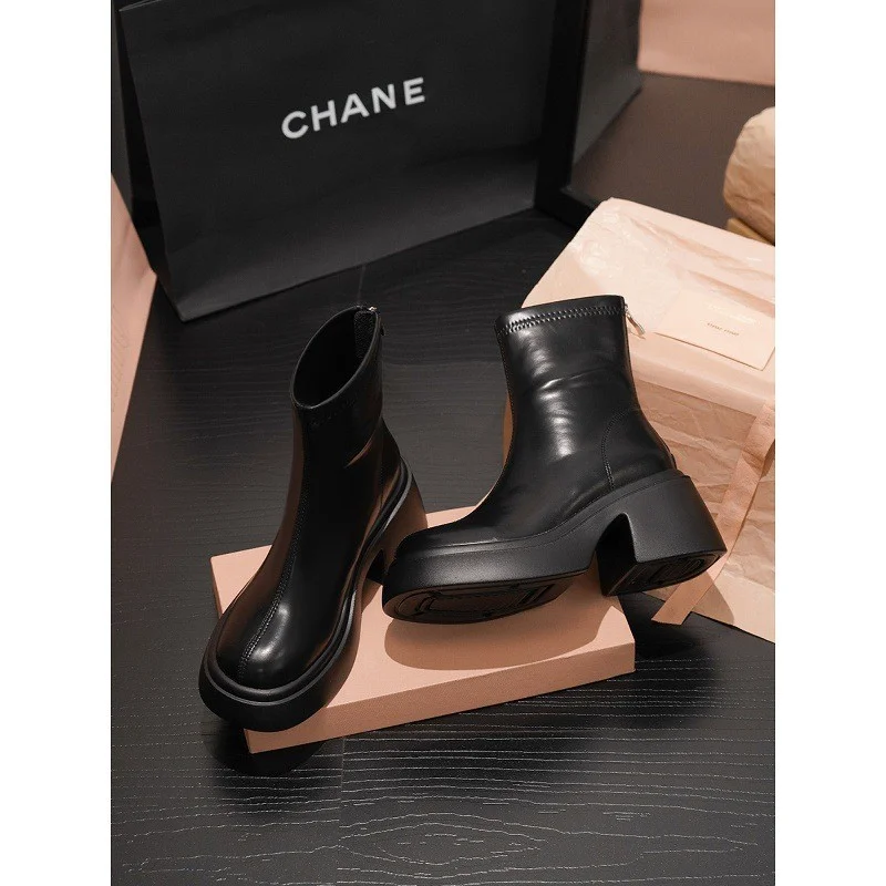 Breakj Breakj Short Boots Girl Pine Cake Thick Bottom Small Man Height Elastic Thin Boots Thin Boots