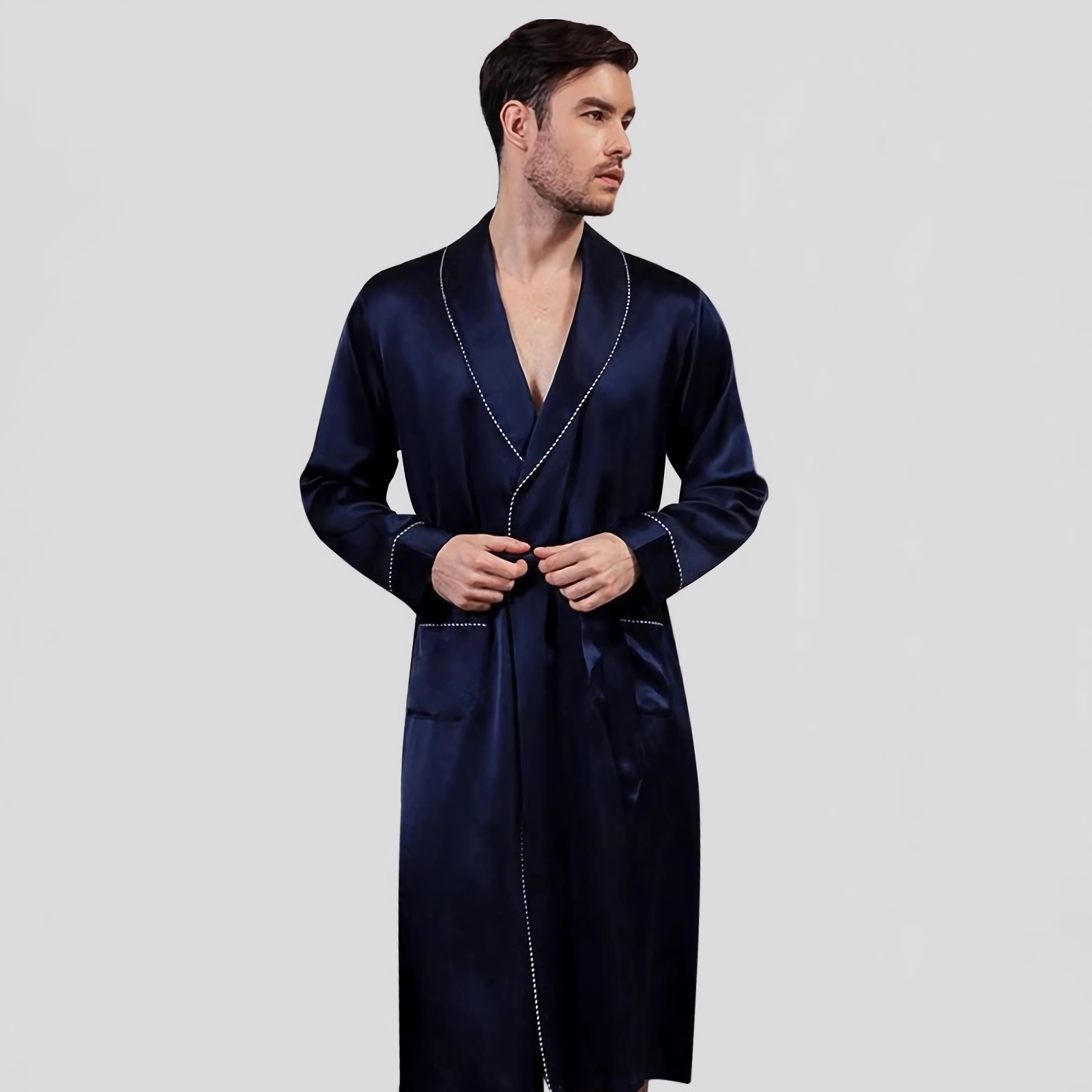 Luxury Navy Blue Men's Silk Robe REAL SILK LIFE