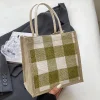 Classic Plaid Linen Daily Lunch Shopping Gift Bag