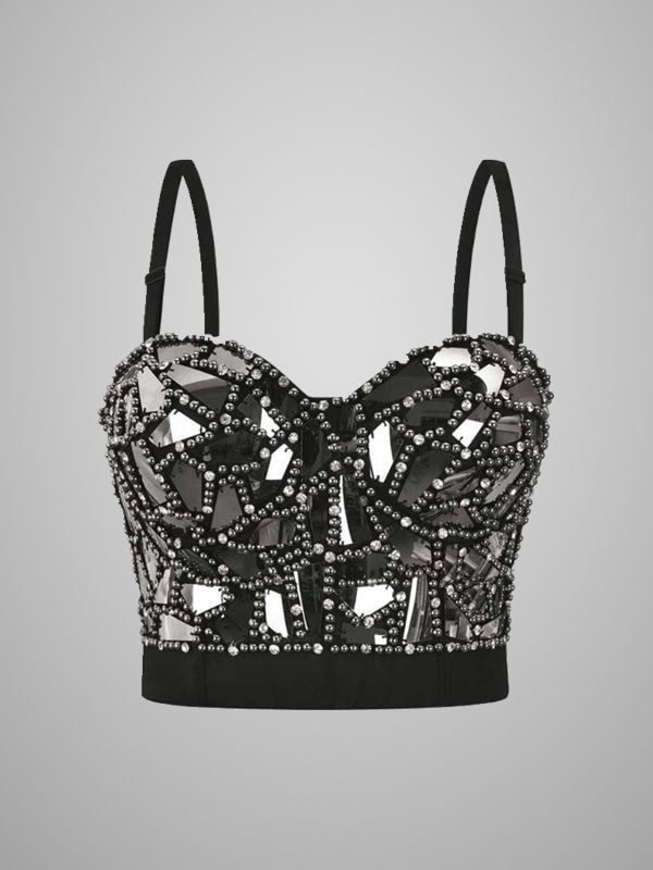 Glitter Sparkle Rhinestone Beaded Sequined Bra Top for Party