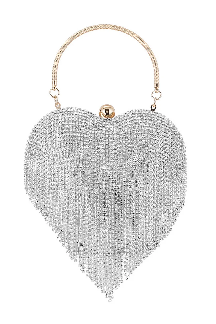 Rhinestone Fringed Heart-Shaped Dinner Party Clutch Purses Bag