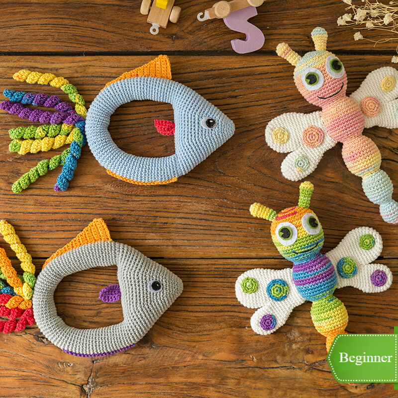 Crochet Baby Rattle Toy DIY Kit - Handcrafted Soft Dragonfly Yarn Set