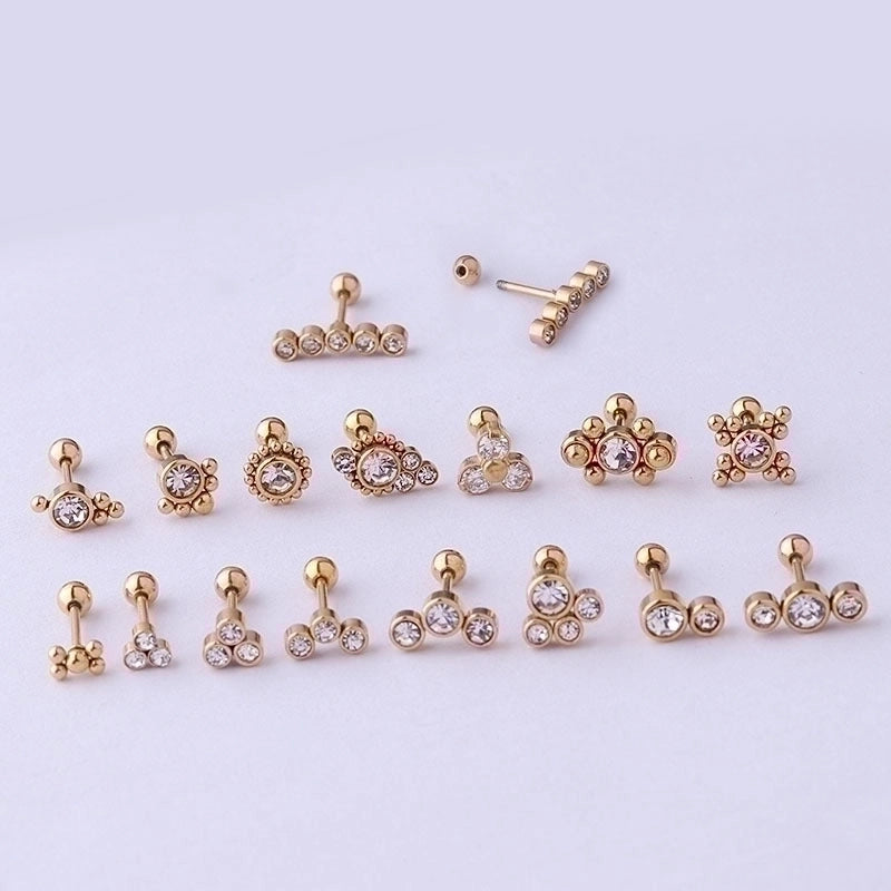 Ear Cartilage Rings & Studs Fashion Round 316L Stainless Steel  Plating Inlay Zircon