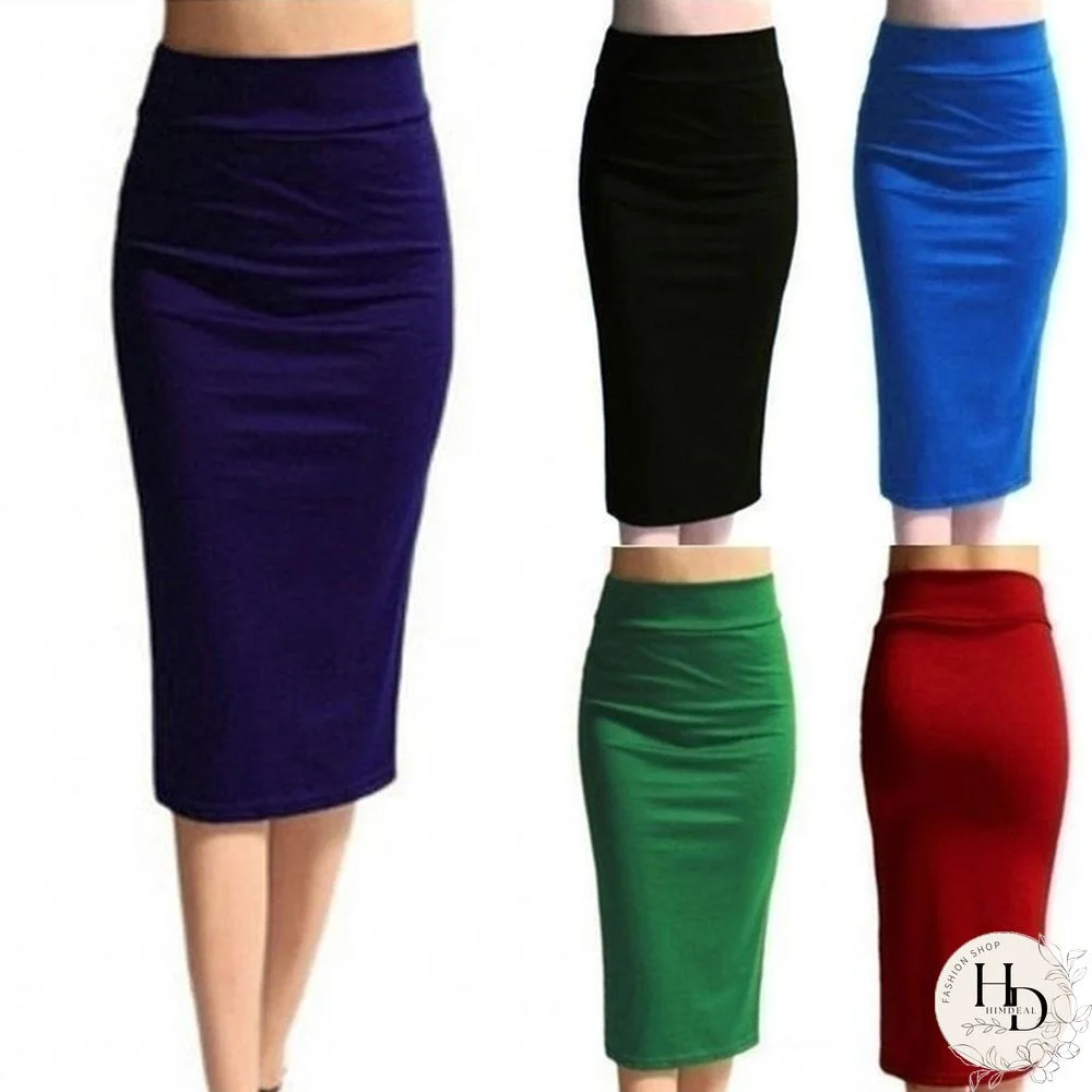 Summer Women Office Elastic Pencil High Waist Hip Package Skirt Bodycon Ol Long Skirts