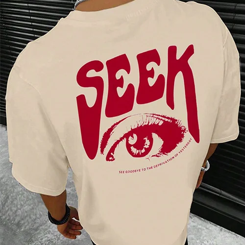 Seek Anticipated Gaze Printing T-Shirts Summer Street Hip Hop Loose Short Sleeve at Hiphopee