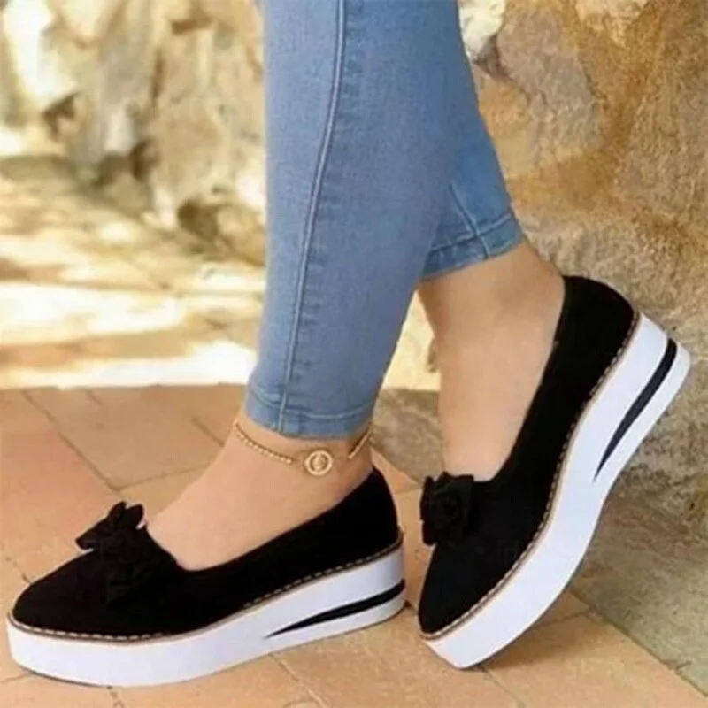 Women Flats 2022 Shoes Slip on Casual Ladies Canvas Shoes Bow Thick Bottom Lazy Loafers Female Espadrilles Flat Loafers Shoes
