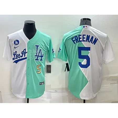 Men's Los Angeles Dodgers #5 Freddie Freeman 2022 All-Star White/Green Cool Base Stitched Baseball Jersey EZKQ