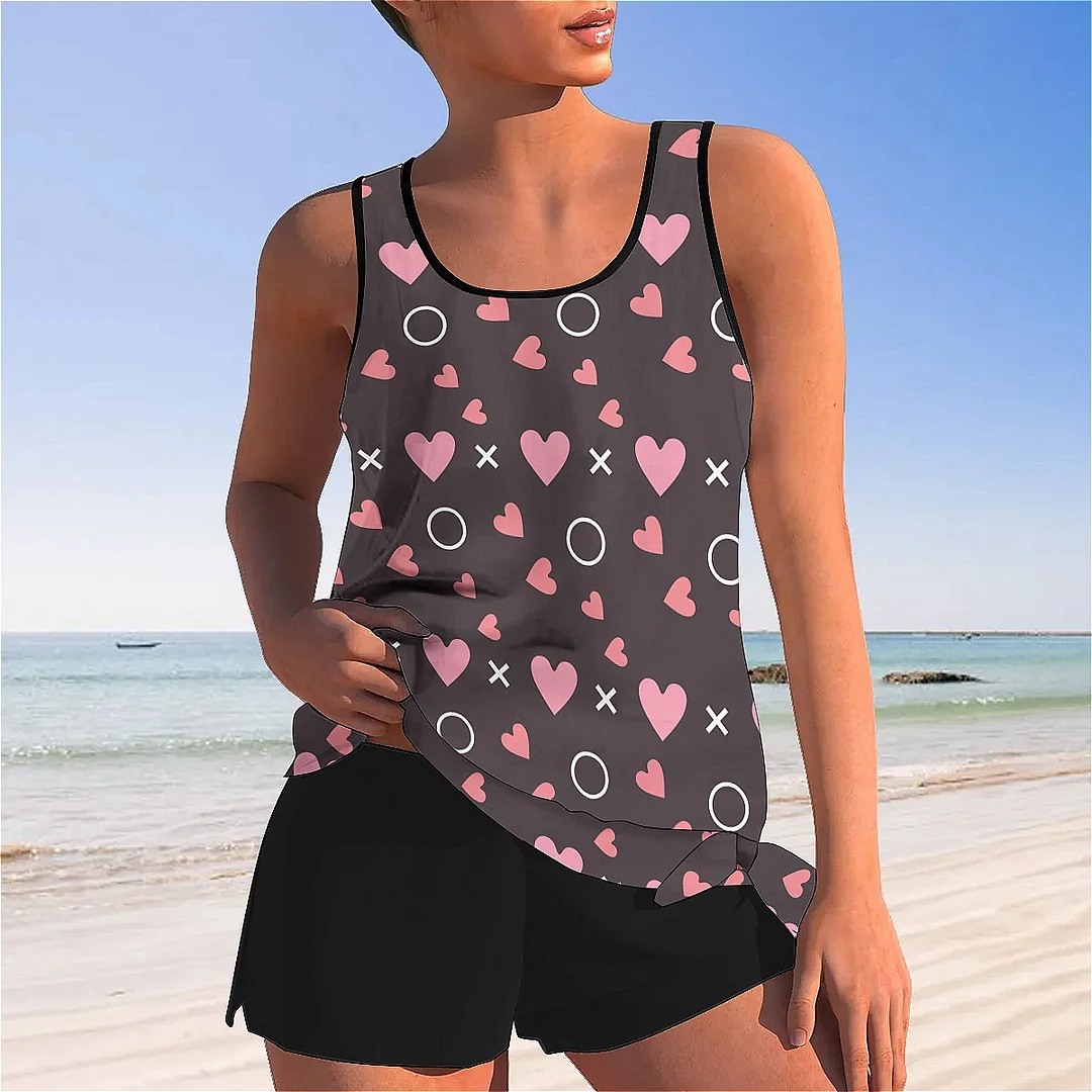 Bowknot Heart,Love,Valentine's Day Mid Waisted Tankini Set - Plus Size Available