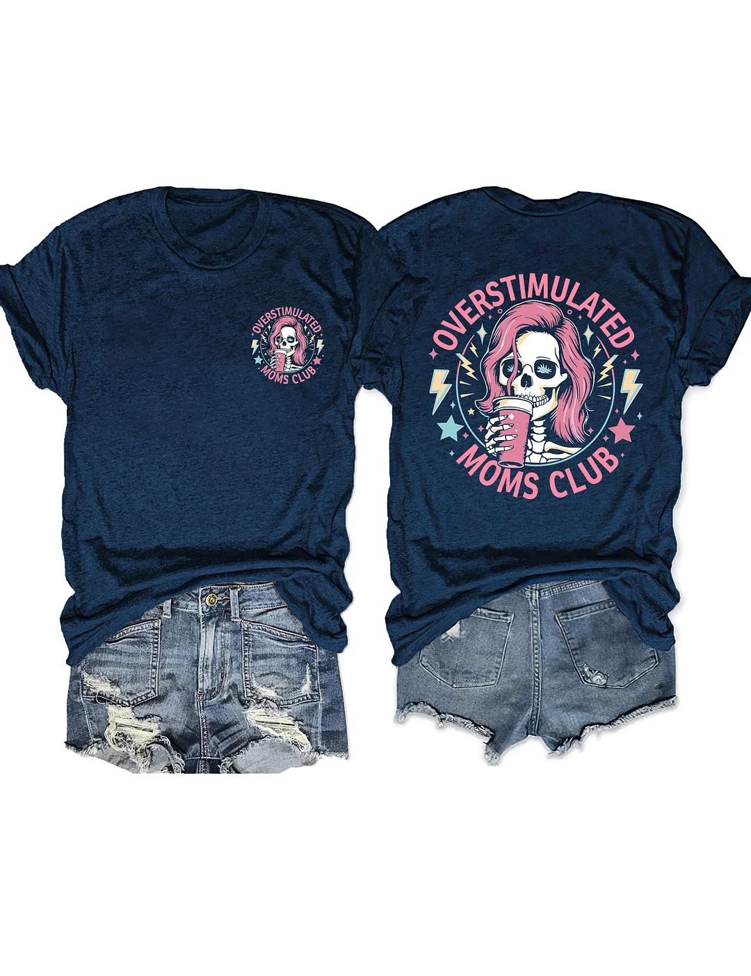 Skeleton Overstimulated Mom Club T-shirt