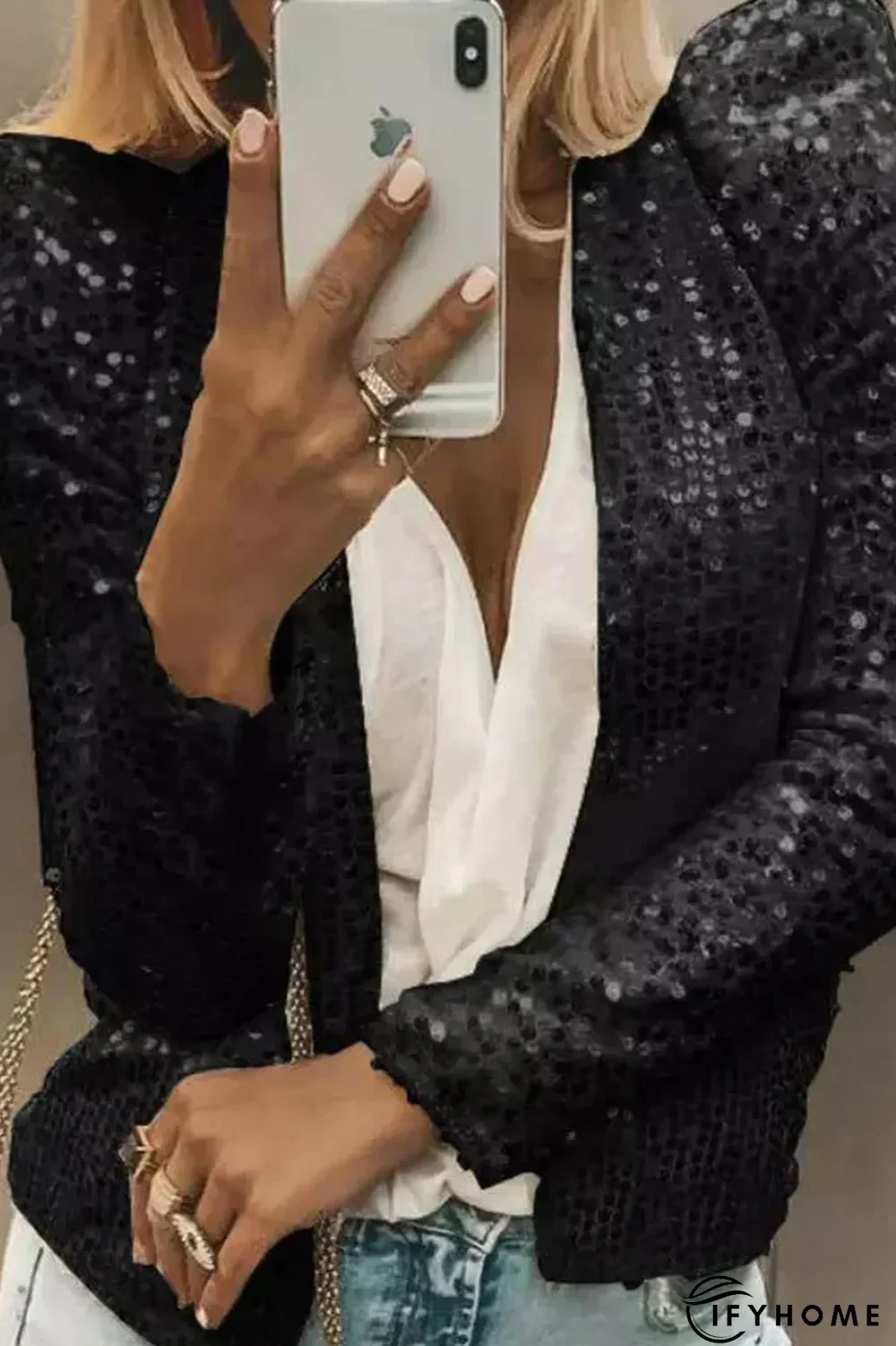 Casual Solid Sequins Patchwork Outerwear(5 Colors) | IFYHOME