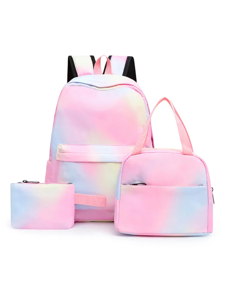 Tie Dye Ink Backpack Student Teens School Bookbag Lunch Box (Rainbow Pink)