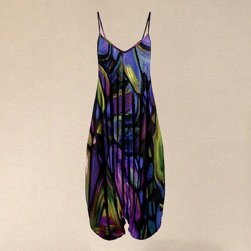 Printed Suspenders Beach Loose Jumpsuit
